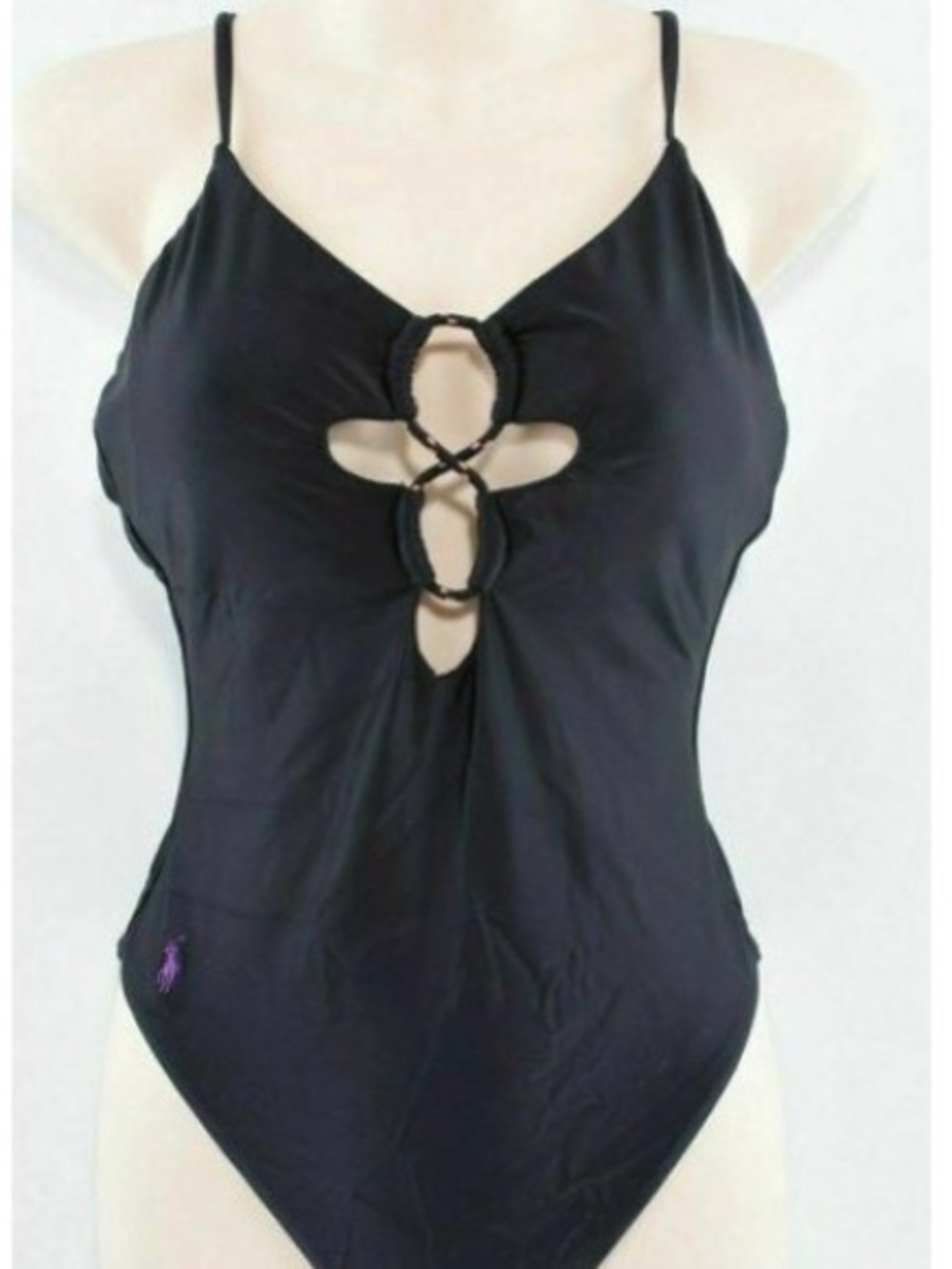 Ralph Lauren Black Cutout Ring-Front Spaghetti Strap Swimsuit size small